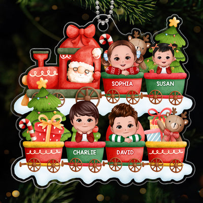 Cute Kids Peeking On Christmas Train Personalized Acrylic Ornament