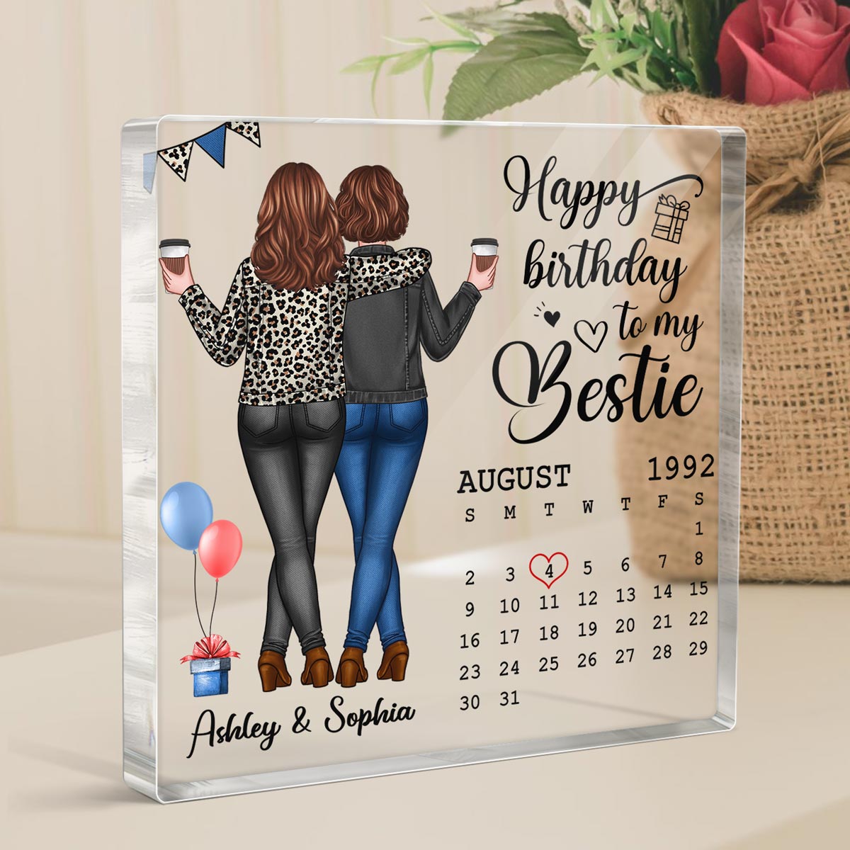 Happy Birthday My Bestie Calendar Personalized Acrylic Block Plaque