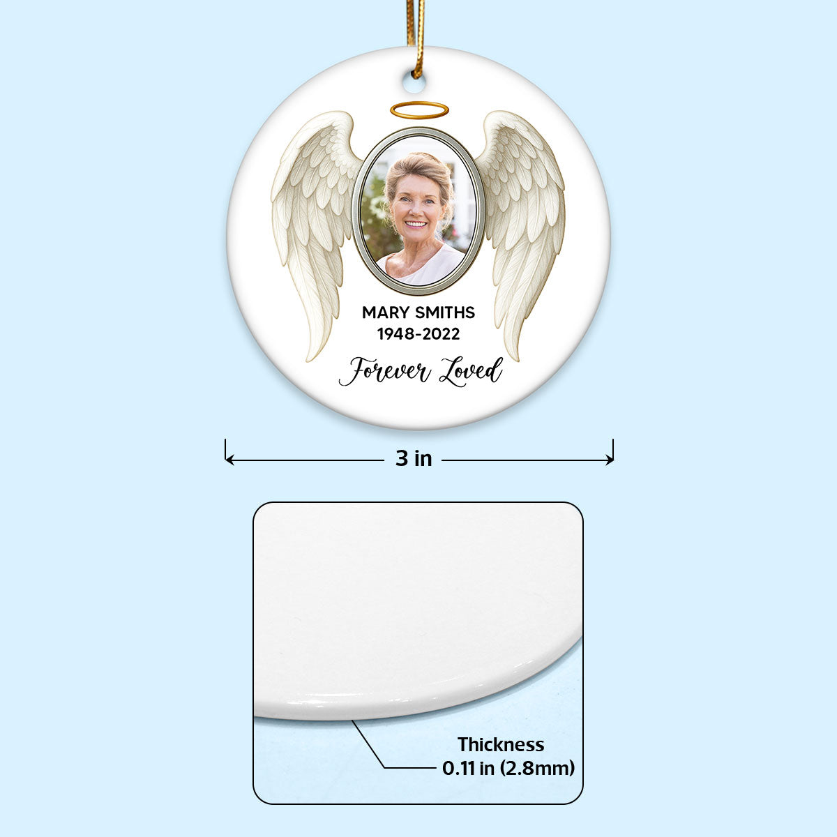 Heavenly Halo & Wings Memorial Ceramic Ornament, Personalized Keepsake Christmas Ornament, Sympathy Gift For Loss Of Loved Ones