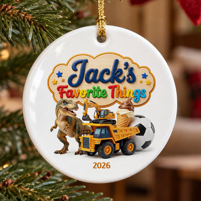Kid's Favorite Things 2D Flat Printed - Personalized Ceramic Ornament - Custom Name & Favorite Things Keepsake Gift for Kids