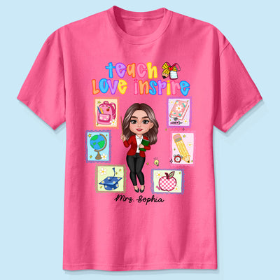 Teach Love Inspire Preppy School Thing Stamp Teacher Personalized Shirt, Back to School