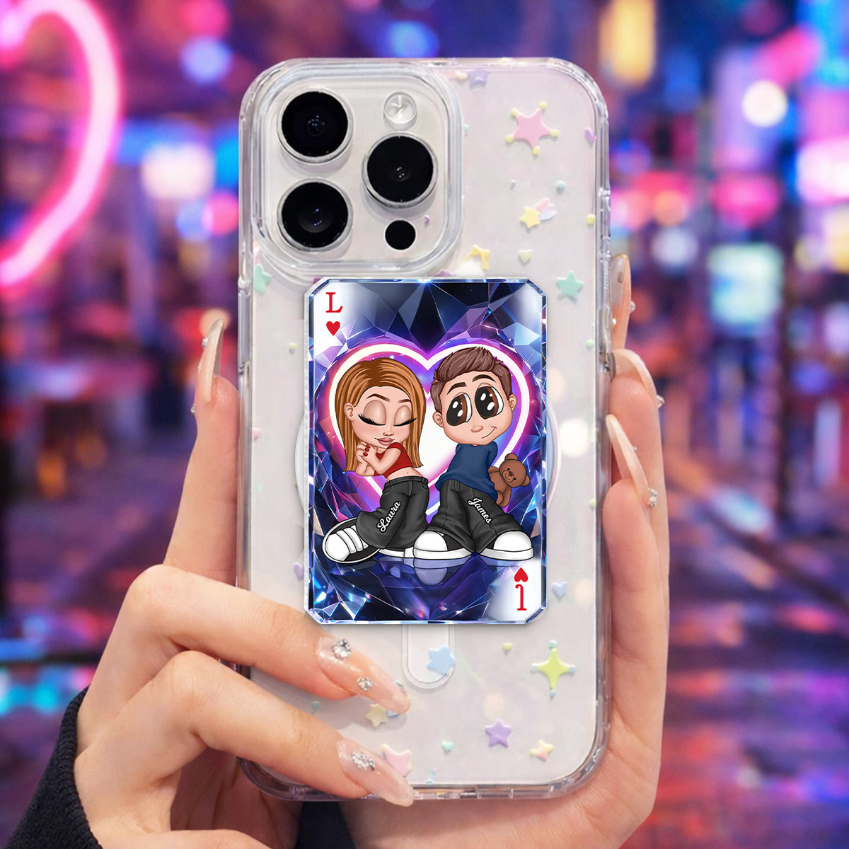 Y2K Couple King Queen Card - Personalized Phone Grip - Heartfelt Valentine's Day Gift for Her, for Him, Couple Matching Phone Grips