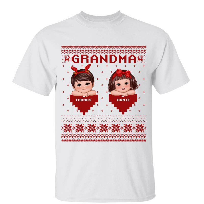 Grandma Grandkids Ugly Sweater Pattern Personalized Shirt