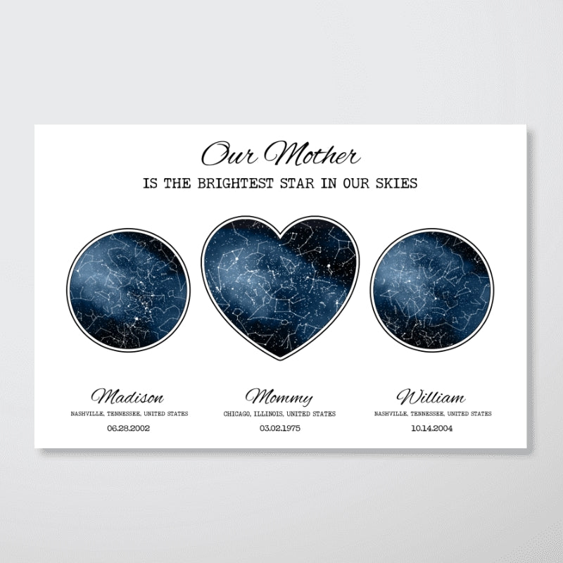 Custom Star Map Poster by Location & Date, Real Astronomical Data, Personalized Heartfelt Gift for Mom from Daughter, Son