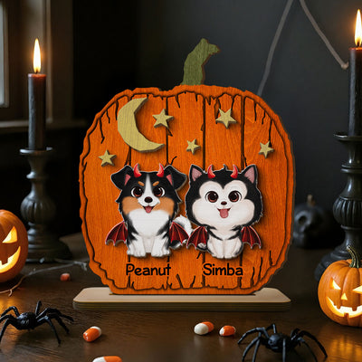 Halloween Dog Pumpkin Shaped Personalized 2-Layer Standing Wooden Plaque
