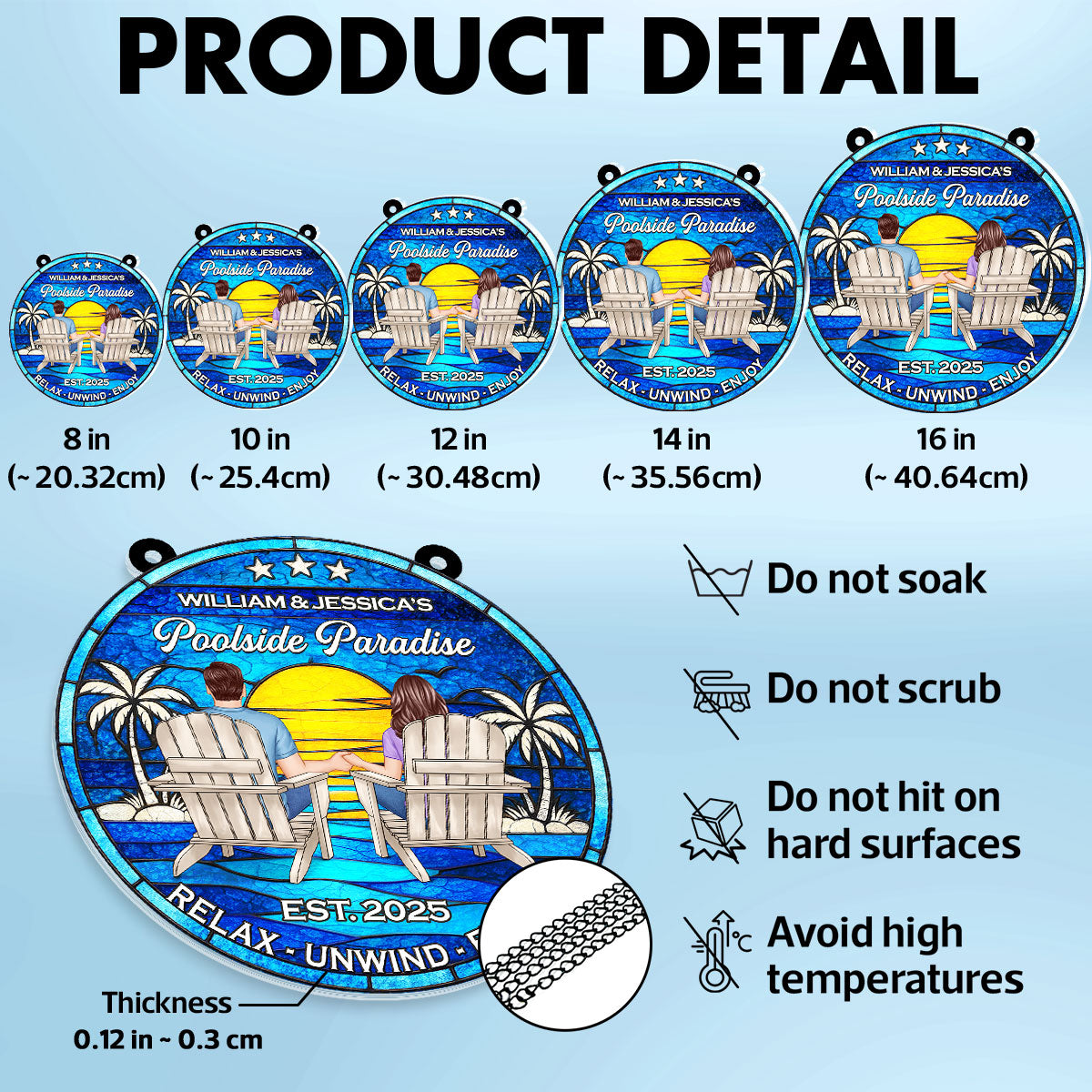 Poolside Paradise Couple Sitting Personalized Suncatcher, Summer Decor