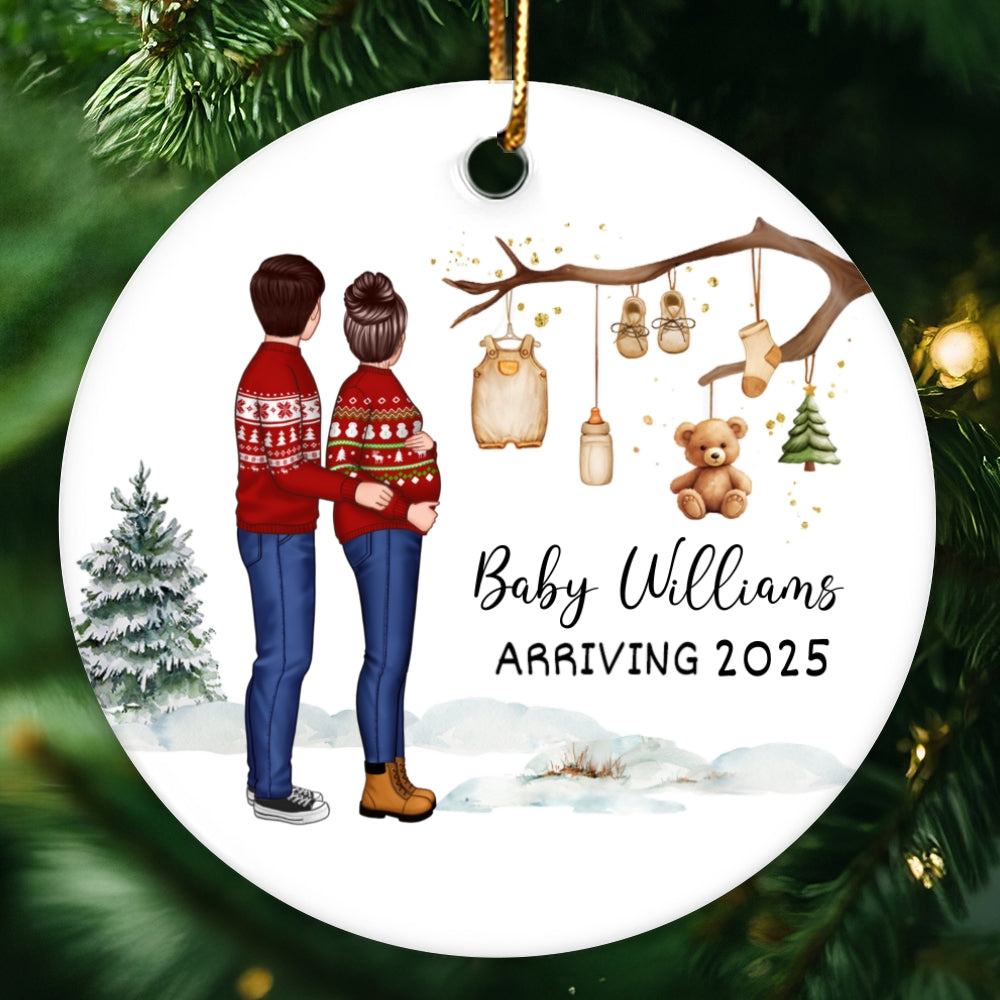 Birth Announcement Ornament, Personalized Baby Arriving Ornament, Expecting Parents Ornament
