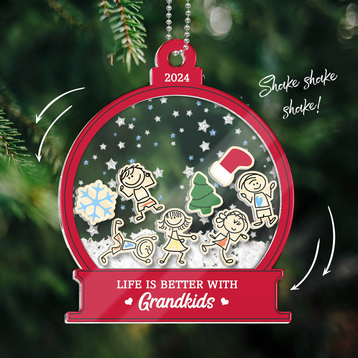 Life Is Better With Grandkids Grandma Personalized 4D Shaker Ornament, Christmas Gift For Granddaugter, Grandson, Grandma