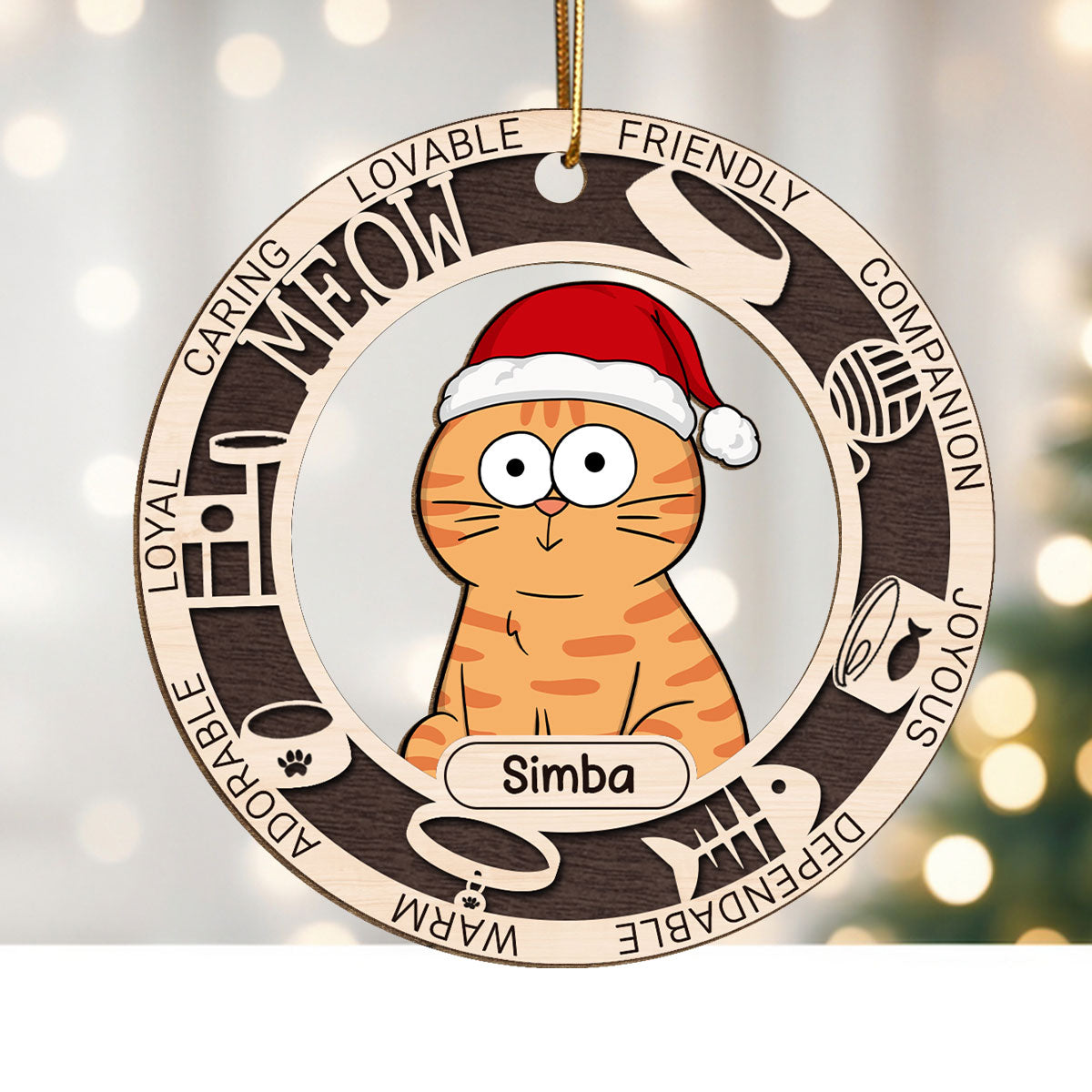 Lovable Friendly Companion Funny Cat Personalized Wooden Ornament