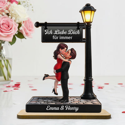 Zeitlose Liebe im Licht - Personalisierte 2-lagige Holzplakette - Herzliches Jubiläumsgeschenk, Hochzeitsgeschenk für Paare, für ihn, für sie