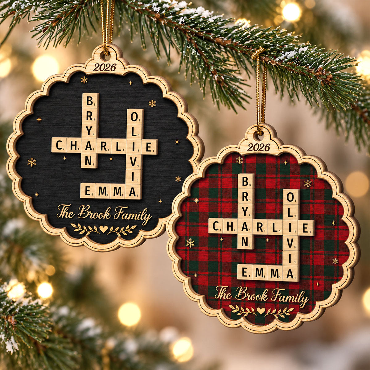 Name Puzzle Crossword Art - Personalized 2-Layer Wooden Ornament - Christmas Tree Decor For Grandparents, Family