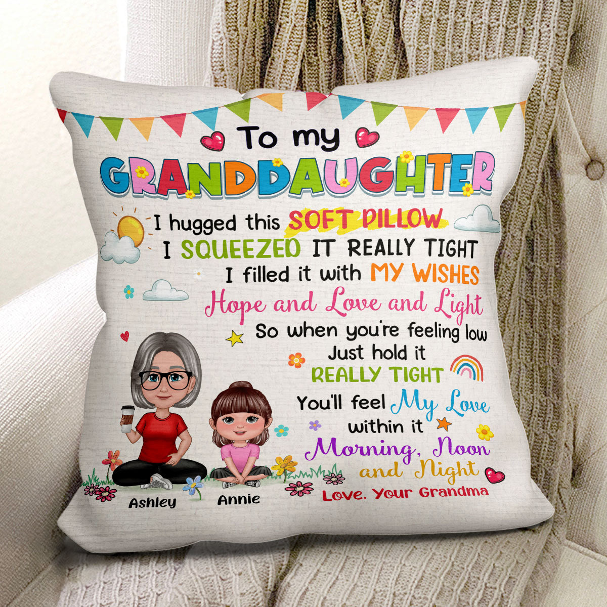 To My Granddaughter Grandson Pretty Doll Personalized Pillow