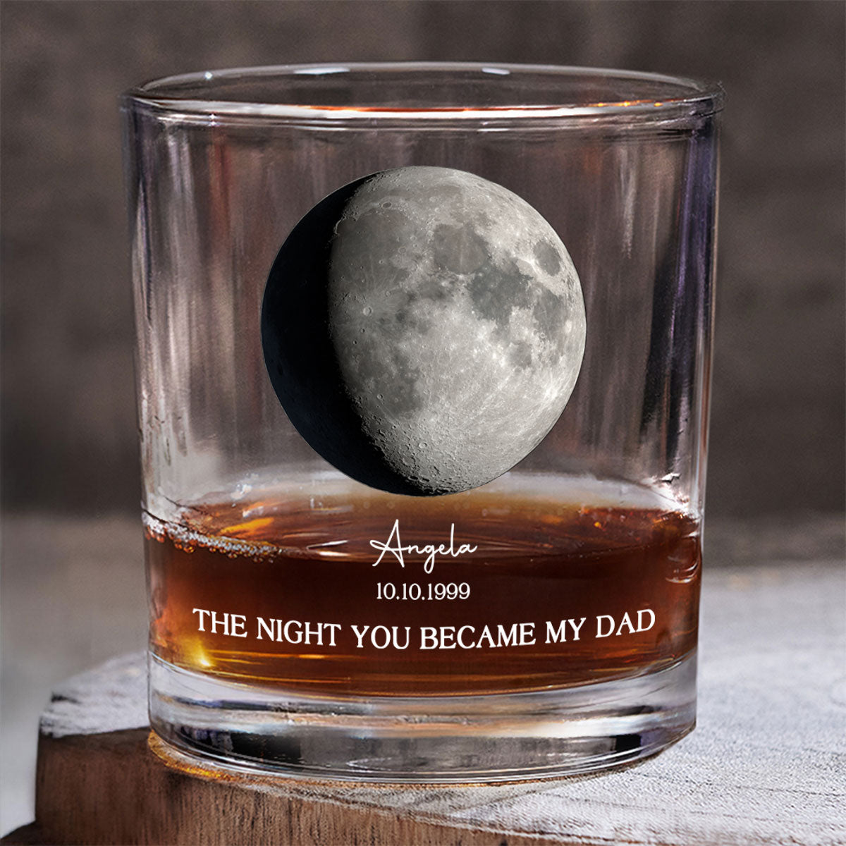 The Day You Became Our Dad, Custom Birth Moon Phase by Date Personalized Wine Glass, Father's Day Gift for Dad, Gift for Husband