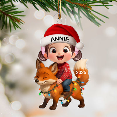 3D Effect Little Kid Jungle Safari Animals Fox Christmas Personalized Acrylic Ornament