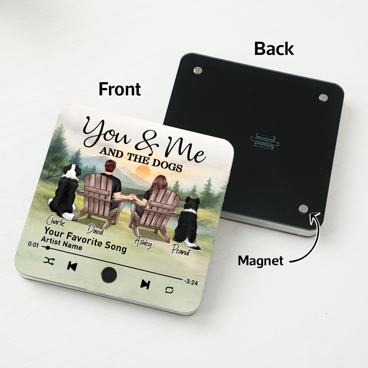 Retro Vintage Couple You Me And The Dogs Mountain Landscape Personalized Music Fridge Magnet