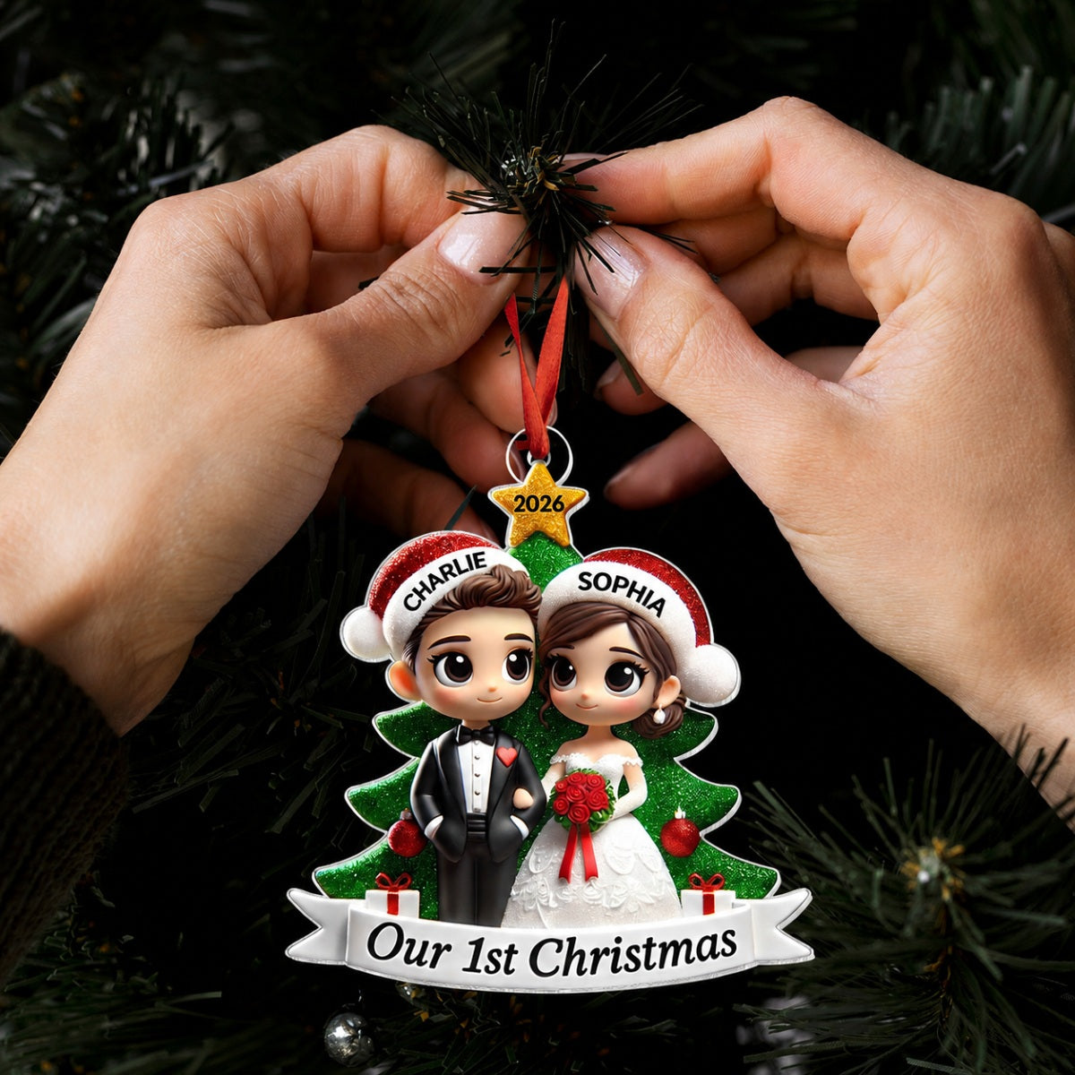 Our First Christmas Married Wedding Couple 2D Flat Acrylic Ornament, MR. & MRS. Gift