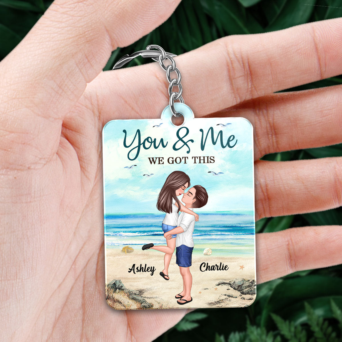 Summer Doll Couple Hugging Kissing Favorite Song Scannable QR Code Personalized Acrylic Keychain