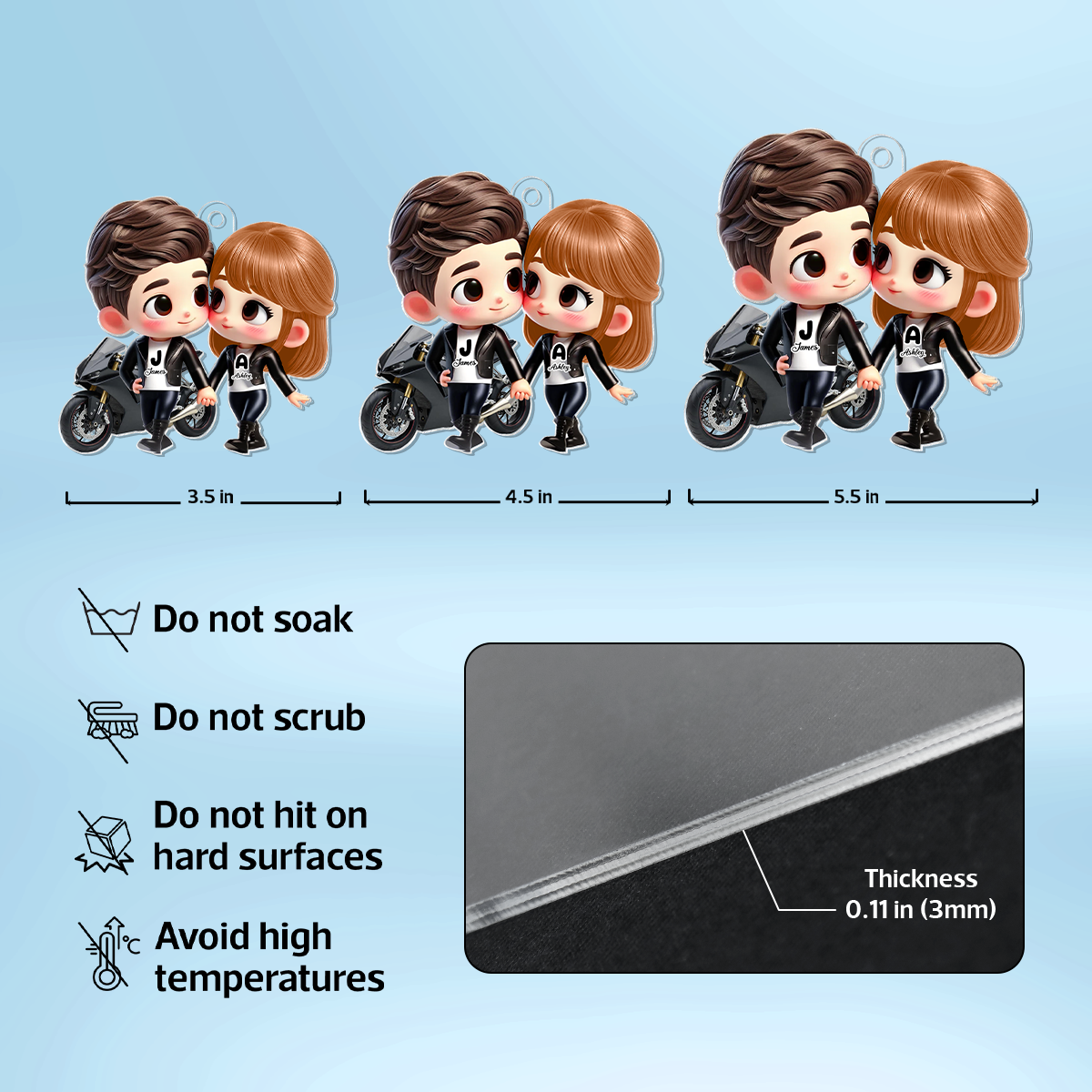 3D Effect Cute Cartoon Motorcycle Couple Personalized Acrylic Car Hanger, Anniversary &  Gift for him, Gift for her