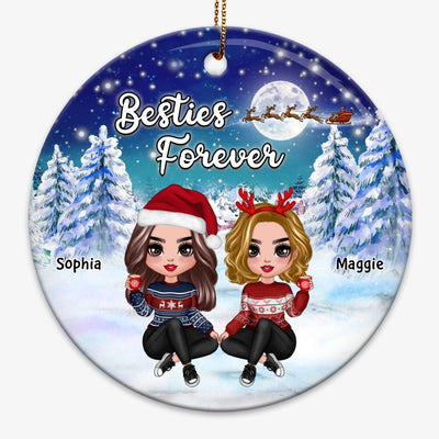 Doll Besties Sisters Under Moon Light In Christmas Night Personalized Circle Ornament