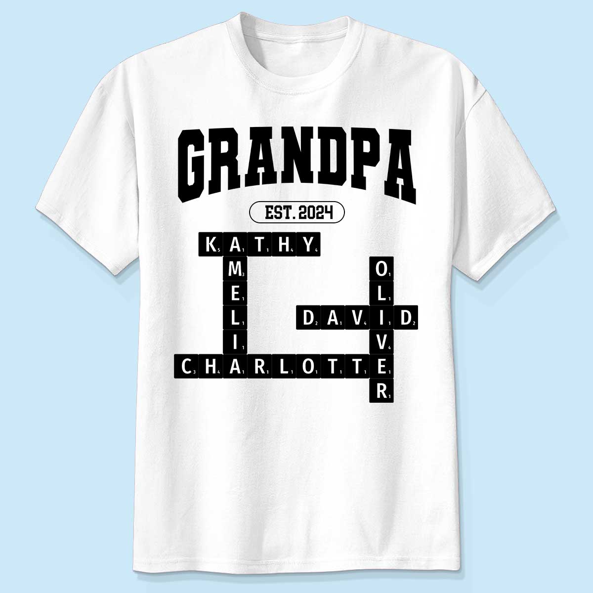 Grandpa Est Date Grandkids Names Crossword Puzzle Personalized Shirt