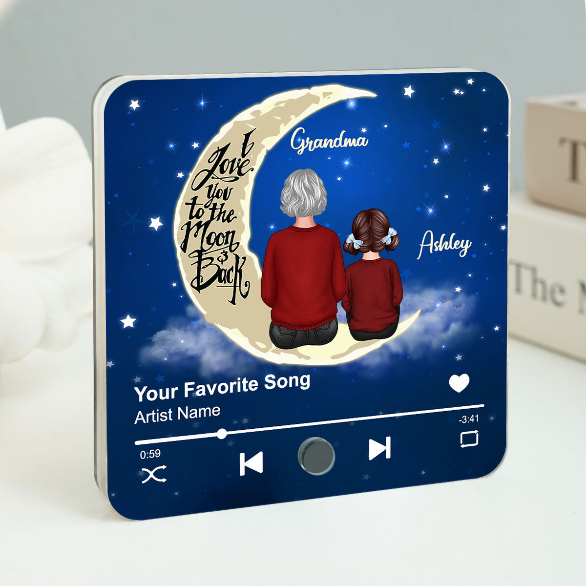 Grandma & Grandkid I Love You To The Moon And Back Personalized Music Fridge Magnet, Heartfelt Gift For Grandma, Grandkids, Granddaughter, Grandson