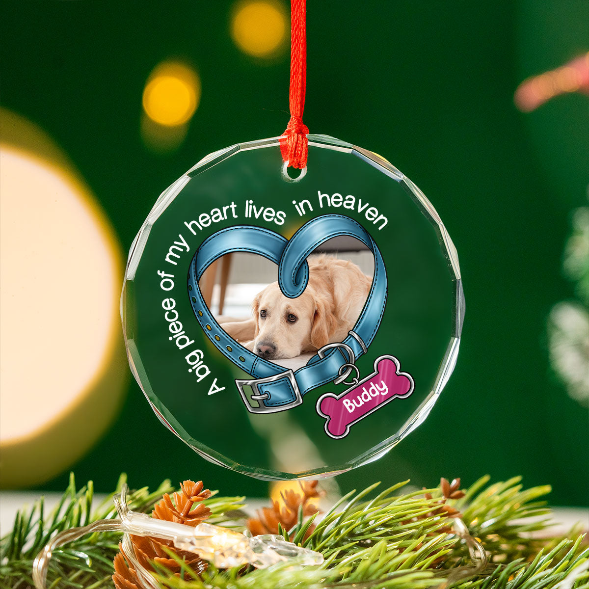 You Left Paw Prints In My Heart Forever Heart Collar Dog Memorial Personalized Glass Ornament