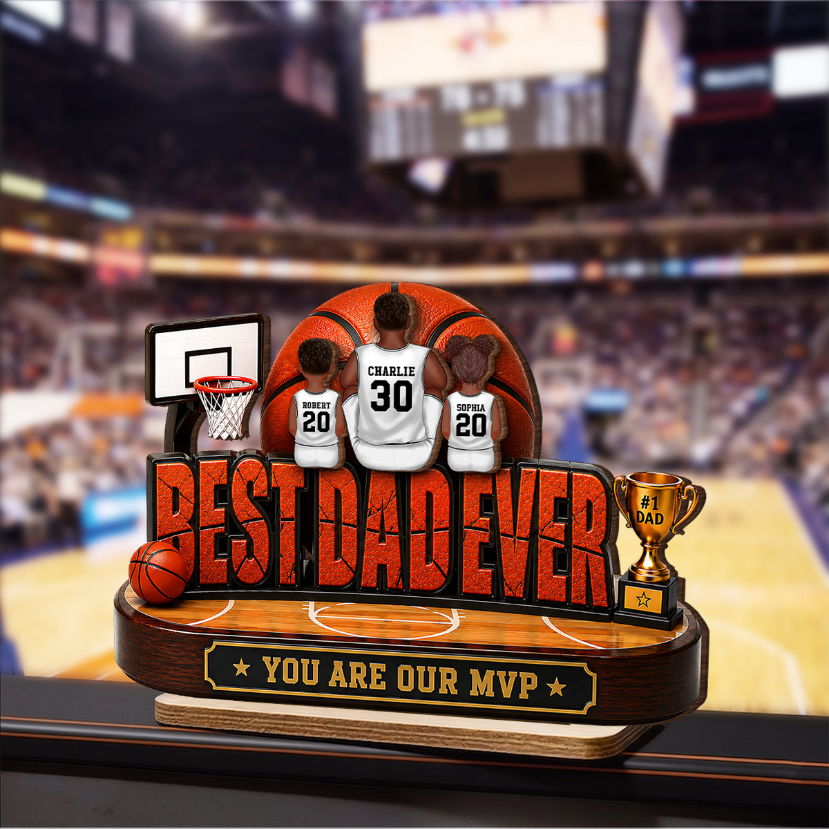 Best Dad Ever Basket Dad & Kids - Personalized 2-Layered Wooden Plaque - Father's Day Gift For Dad, Husband