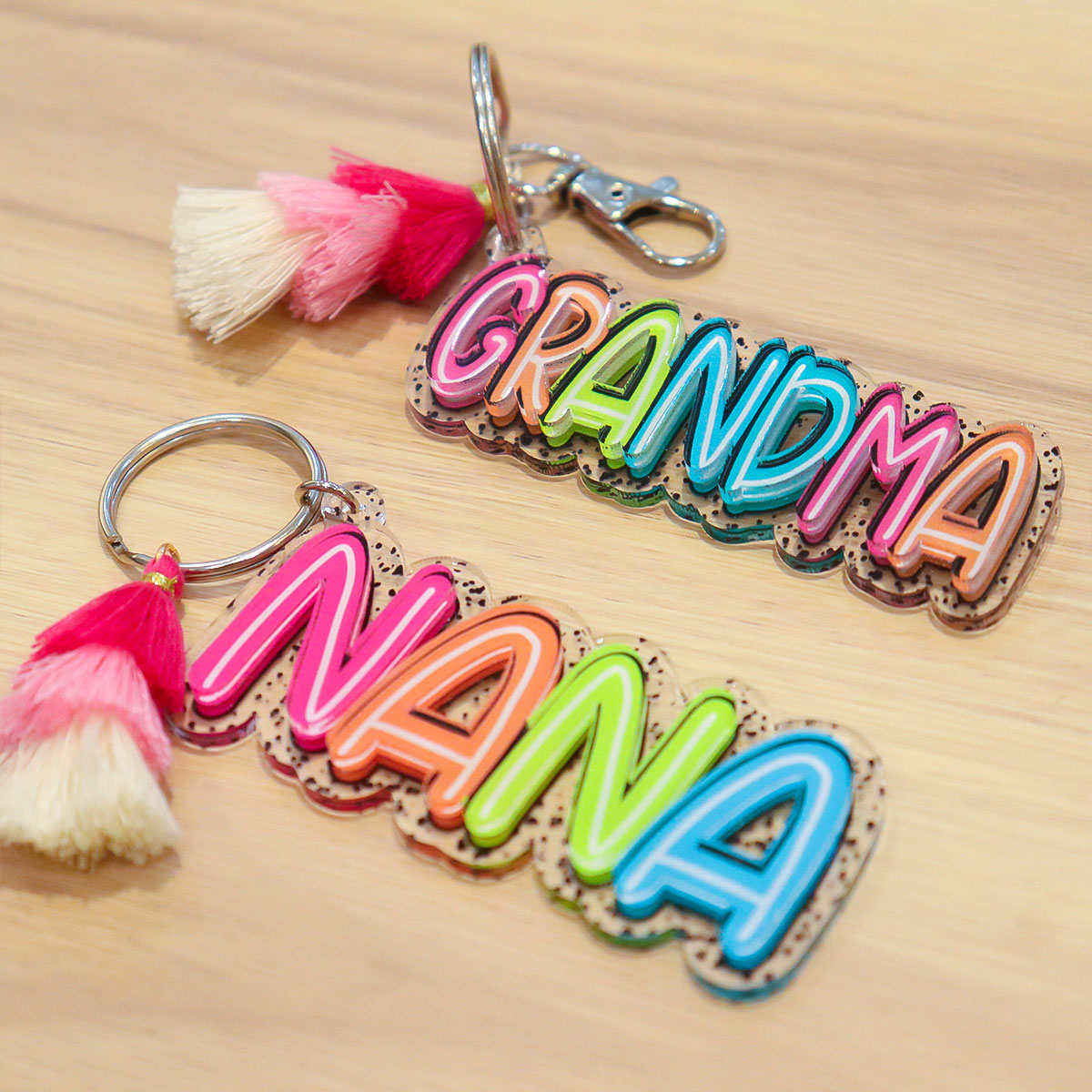 Grandma Mom Colorful Pattern Personalized 2-Layer Acrylic Keychain