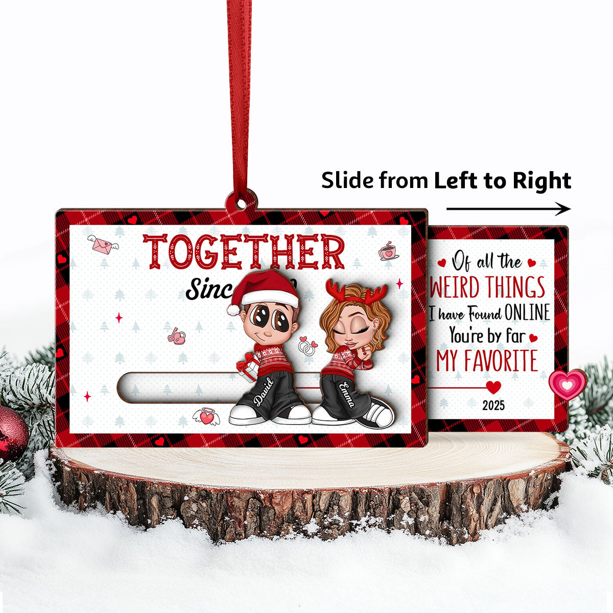 Y2K Couple Personalized Slider Ornament, Christmas Gift for Him for Her