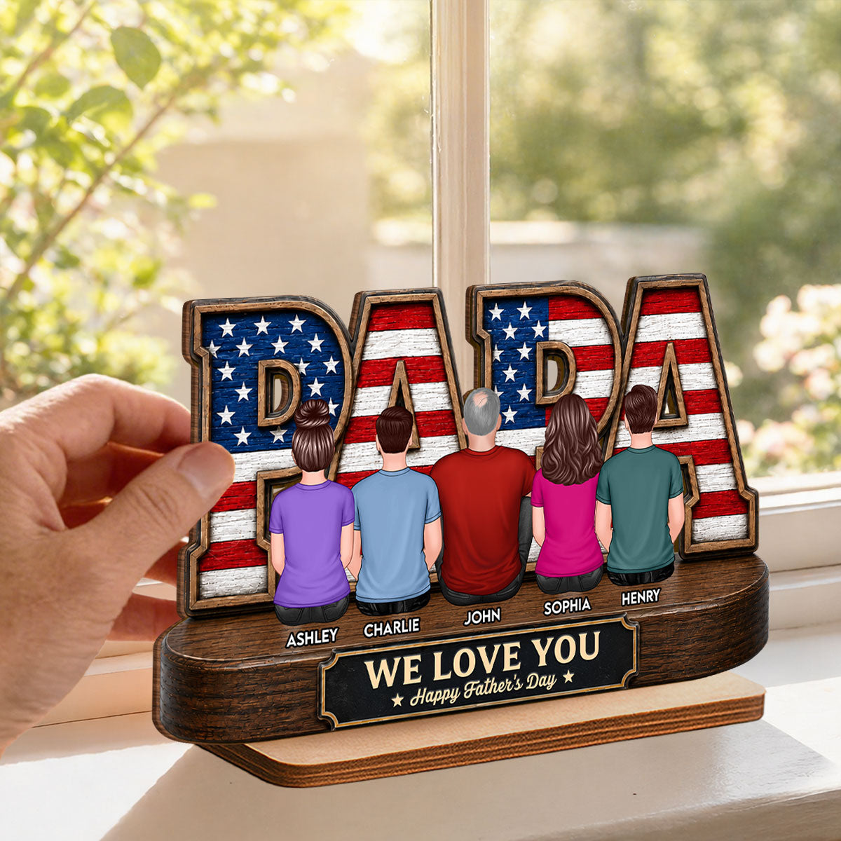 Proud Papa Grandpa Nation Flag Grandpa Dad And Kids - Personalized 2-Layered Wooden Plaque - Father's Day Gift For Dad, Husband