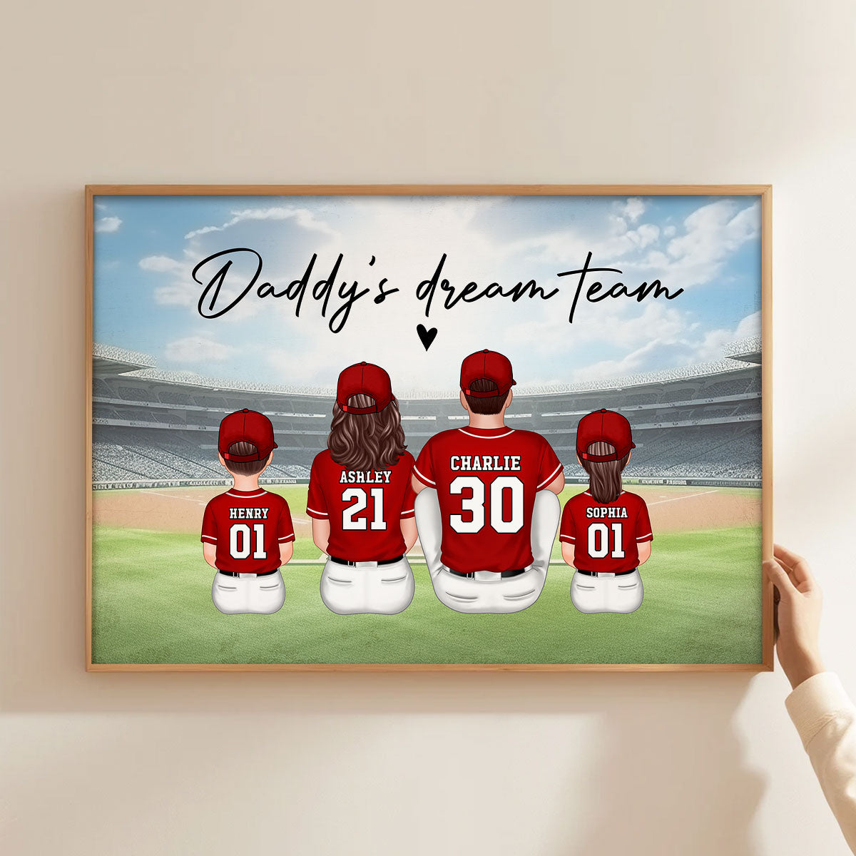 Daddy's Team Baseball Family Sitting - Personalized Poster - Gift For Dad, Gift For Husband, Gift For Grandpa