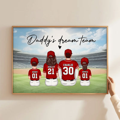 Daddy's Team Baseball Family Sitting - Personalized Poster - Gift For Dad, Gift For Husband, Gift For Grandpa