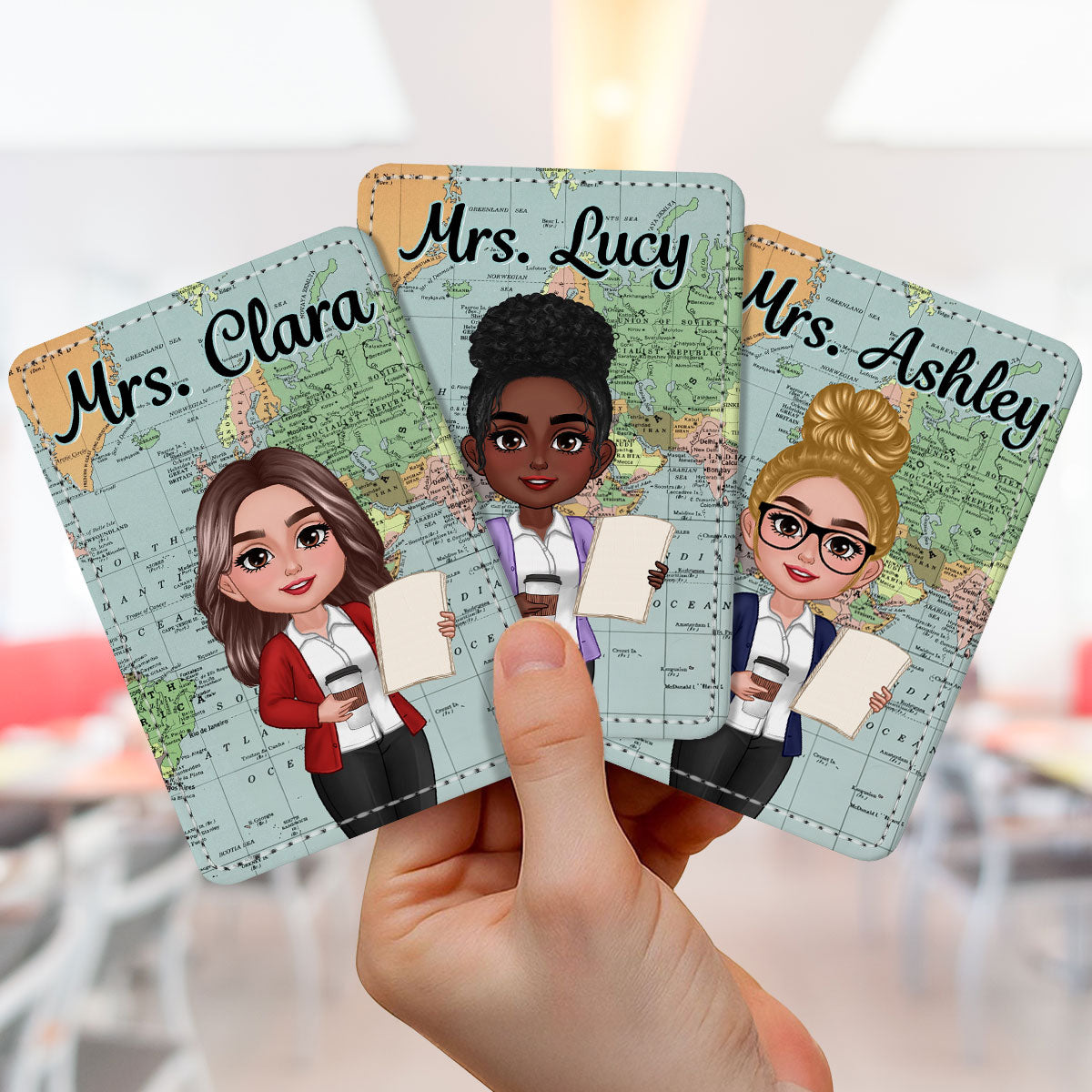World Map Adventure Themed Teacher Personalized ID Badge Holder, Back To School Gift