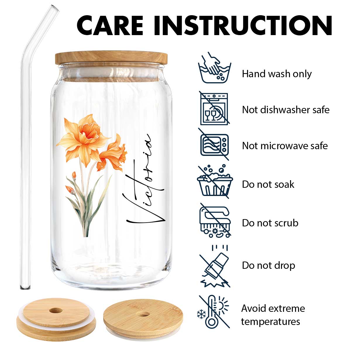 Birth Flower With Name Birthday Gift for Best Friend Birthday Gift For Mom Grandma Daughter Granddaughter Pampering Gift Personalized Clear Glass Can