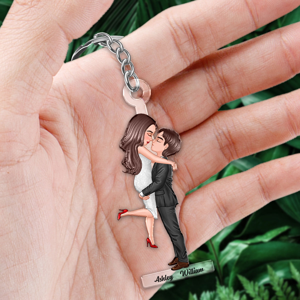 Doll Couple Hugging Kissing Personalized Acrylic Keychain