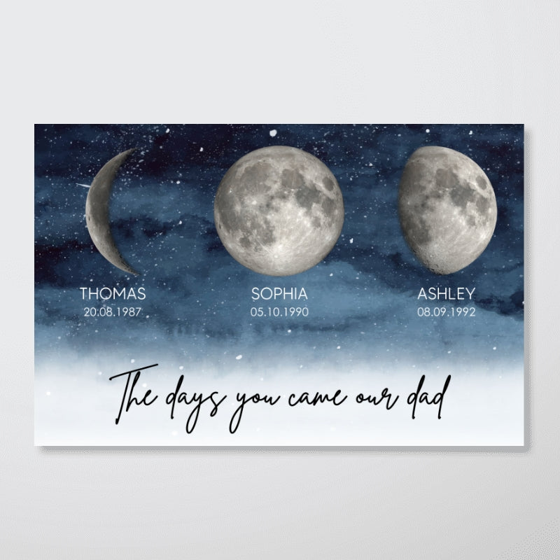Starry Night Custom Birth Moon Phase The Days You Became Our Mom Dad Personalised Poster, UK, CA| Heartfelt Father's Day Gift For Dad, Husband