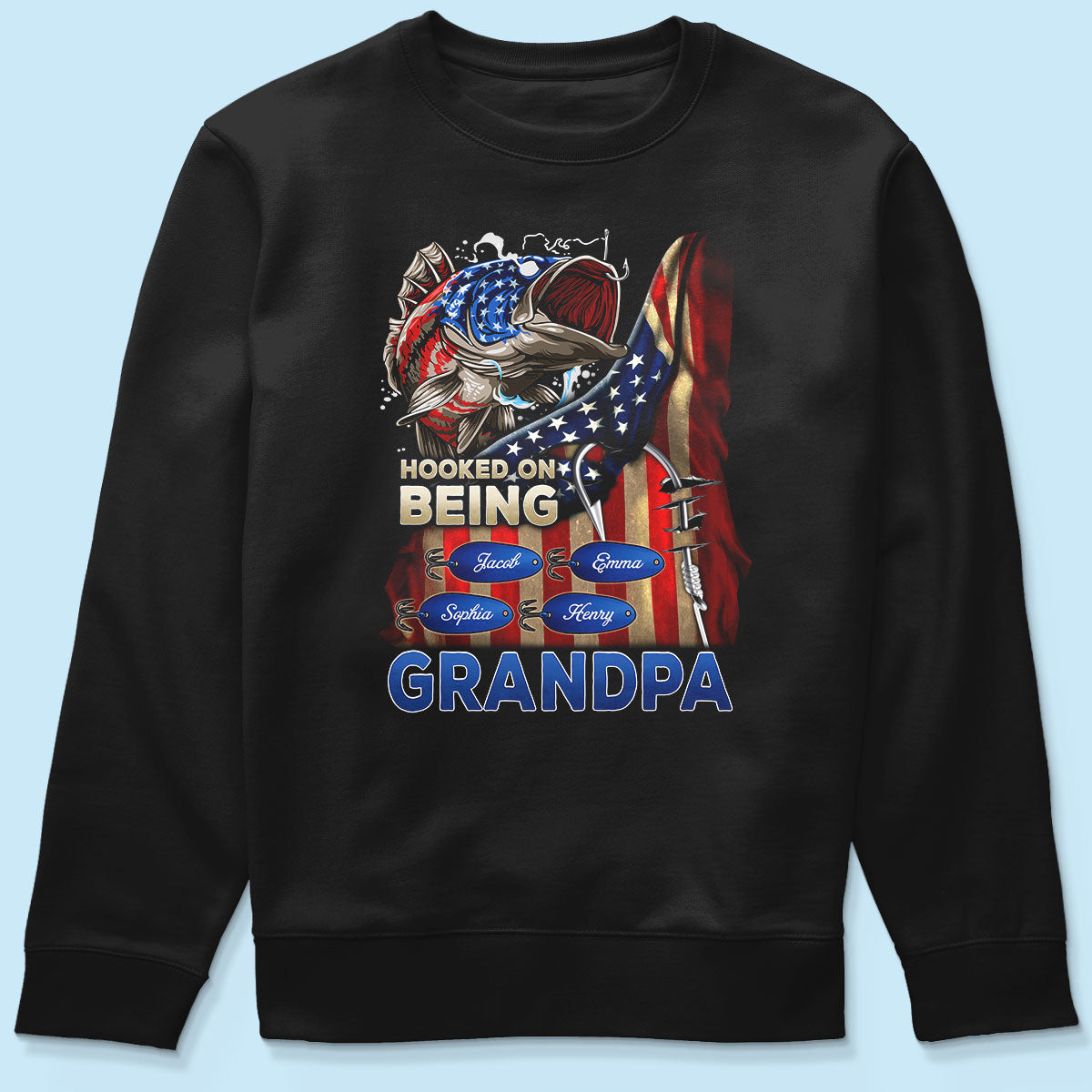 Hooked On Fishing Dad Grandpa Nation Flag Personalized Shirt