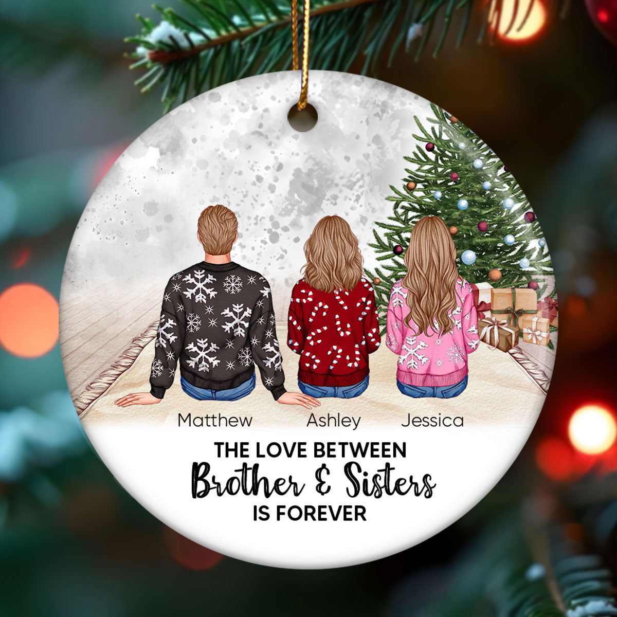 Personalized Siblings Christmas Tree Cozy Inside Ornament, Personalized Brothers and Sisters Ornament, Siblings Gift
