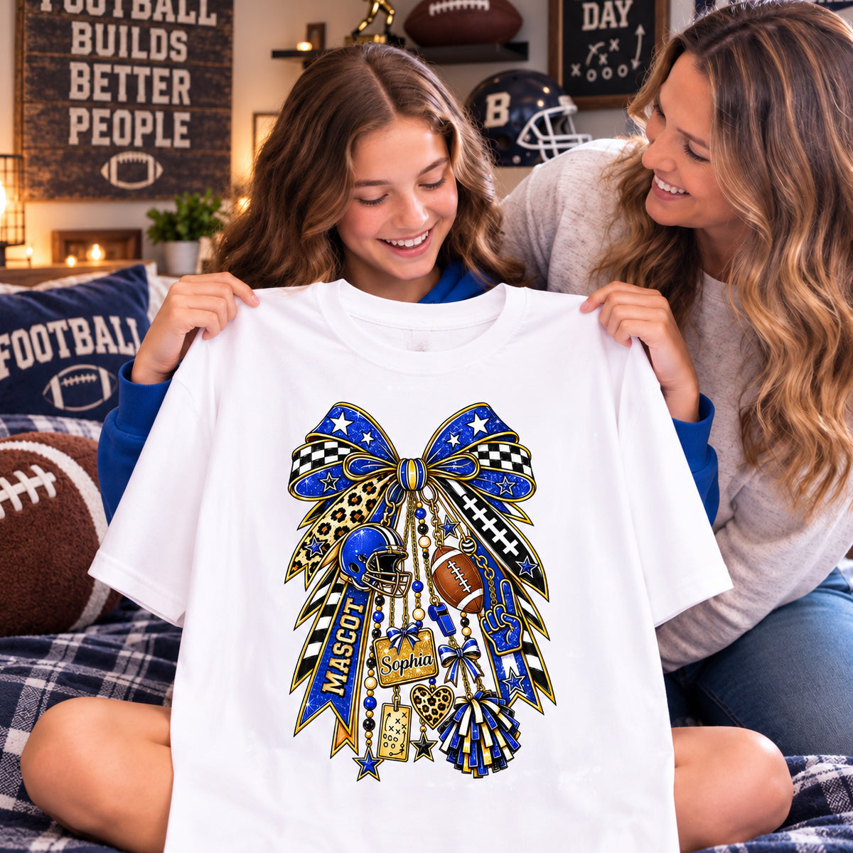 Custom School Spirit Charm Bow - Personalized Shirt - Trendy Football Game Day Tree