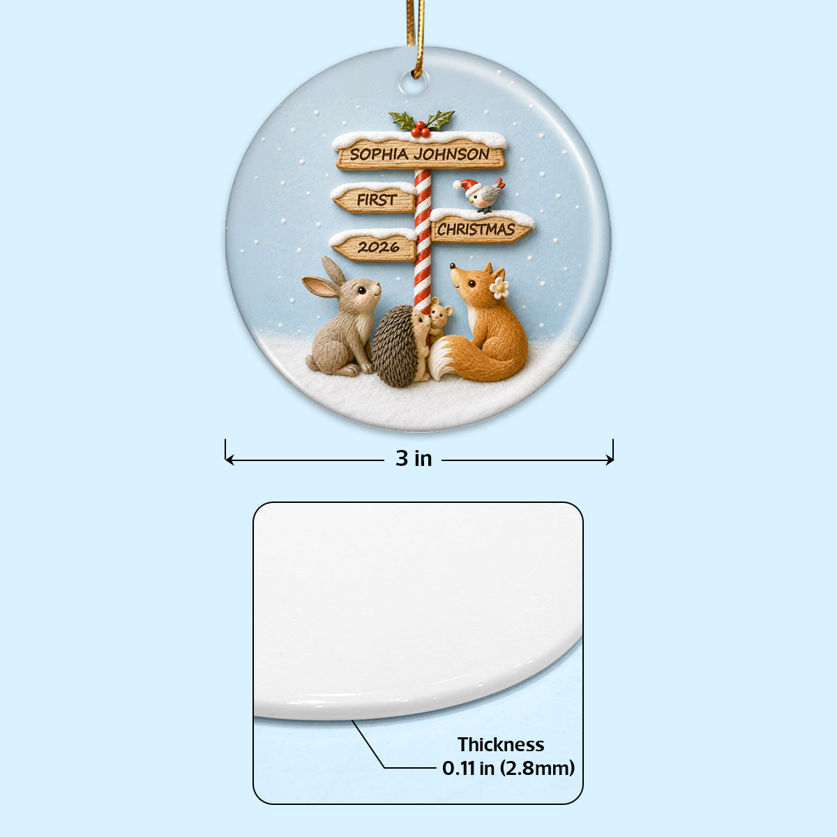 Baby's First Christmas North Pole Sign 2D Flat Printed - Personalized Ceramic Ornament - Baby's 1st Christmas Keepsake