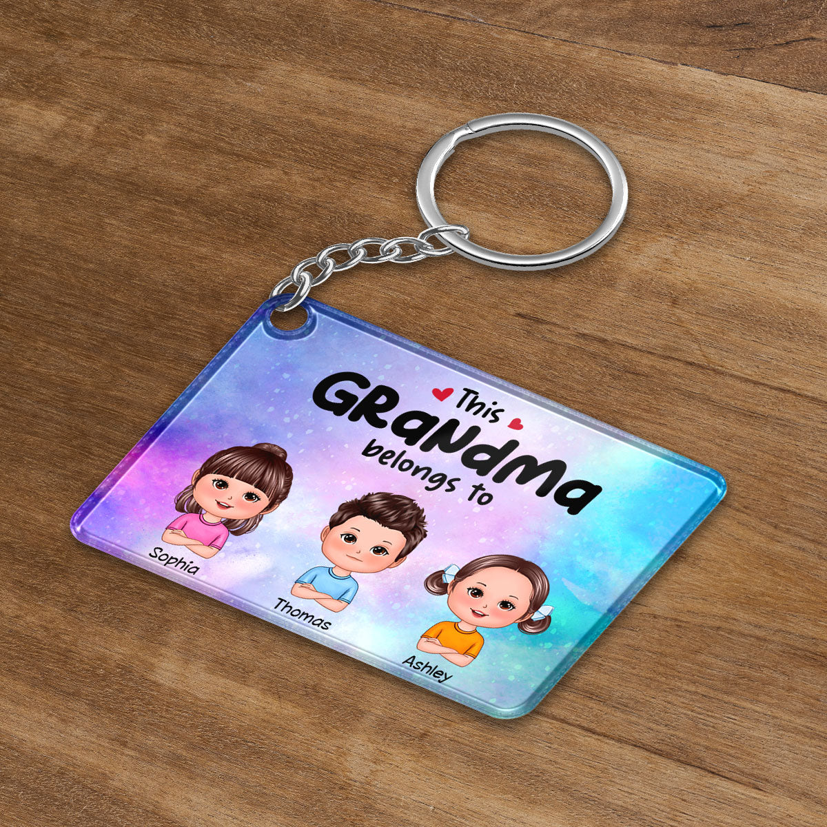 Galaxy This Grandma Mom Dad Grandpa Belongs To Doll Kids Personalized Acrylic Keychain