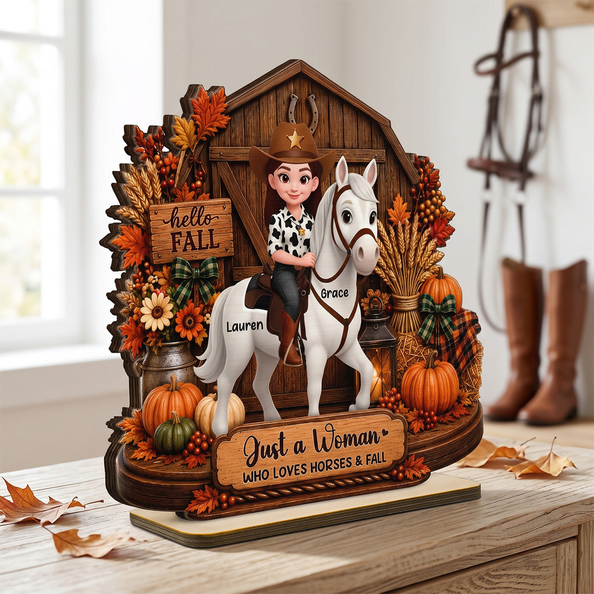 Girl Riding Horse At Barn House 2D Flat - Personalized 2-Layered Wooden Plaque - Keepsake Gift For Horse Lover