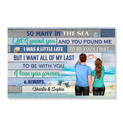 Couple Heart Hands Beach Summer Wooden Stripe Personalized Horizontal Poster