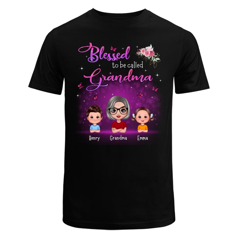 Blessed To Be Called Grandma Mom Flower Butterfly Doll Woman With Kid Personalized Shirt