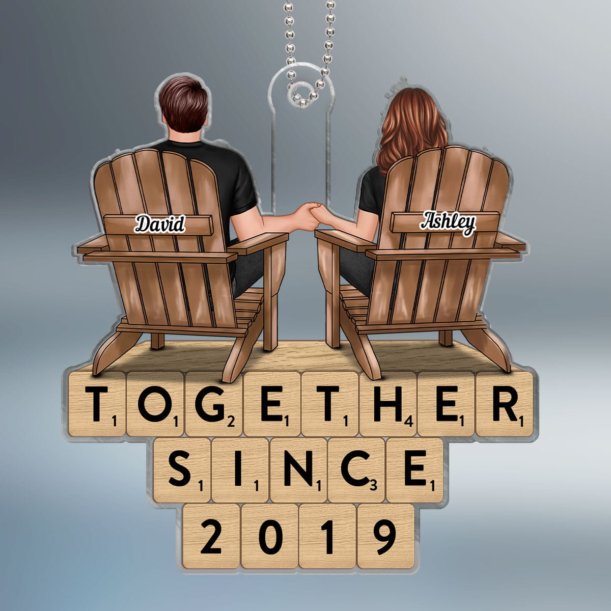 Couple Sitting Back View Words Puzzle Personalized Acrylic Ornament, Christmas Gift for Him for Her