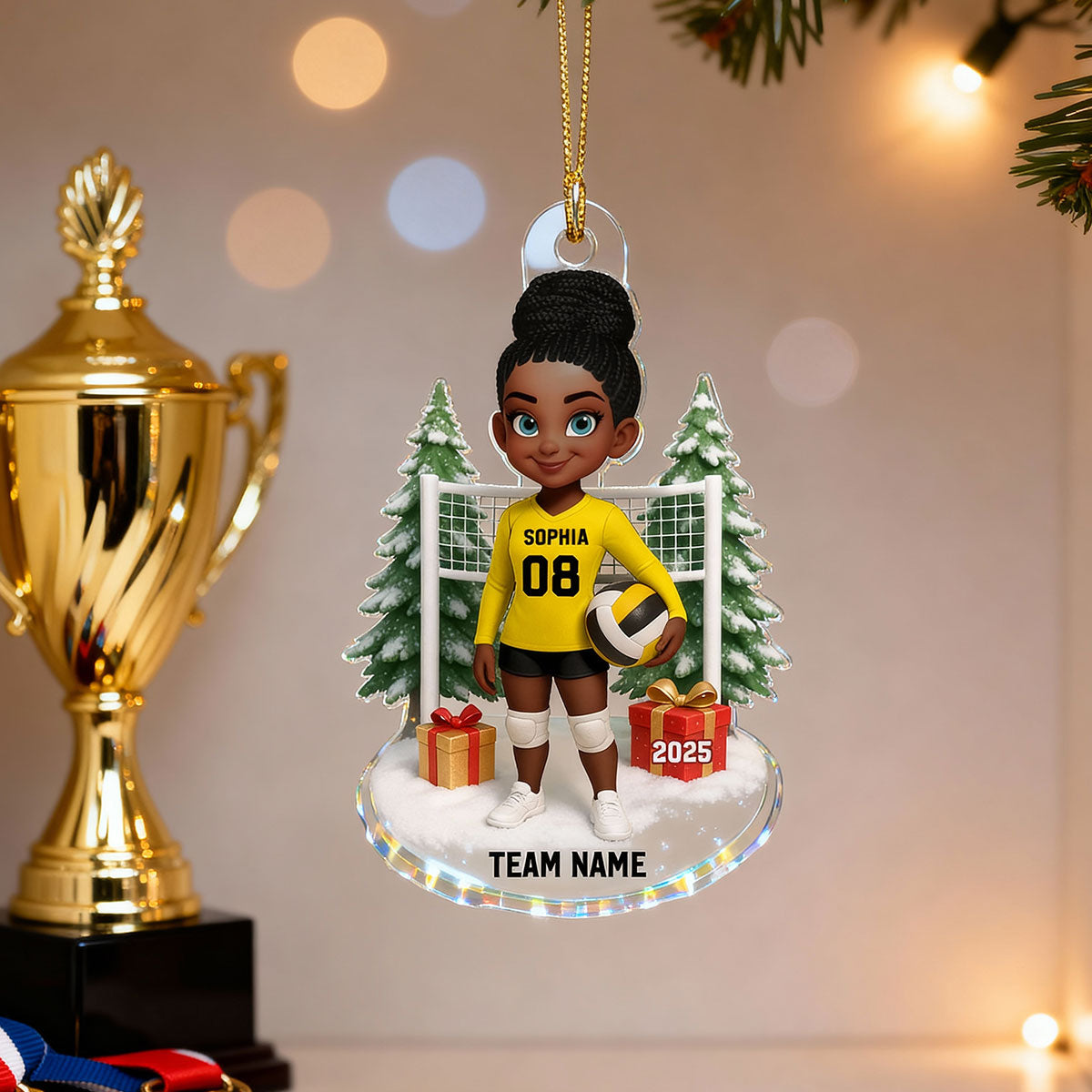 3D Effect Christmas Volleyball Player - Personalized Acrylic Ornament - Gift For Volleyball Lovers, School Volleyball Team