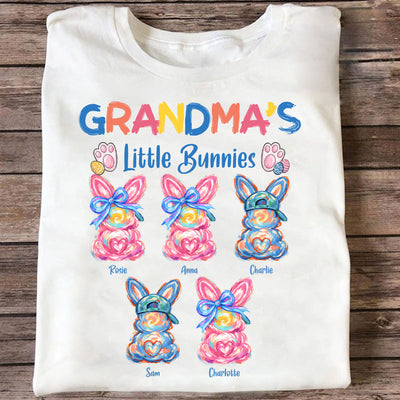 Grandma's Little Bunnies Colorful Brushstroke - Personalized Shirt - Easter Shirt for Grandma