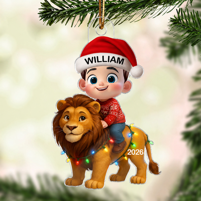 3D Effect Little Kid Jungle Safari Animals Lion Christmas Personalized Acrylic Ornament