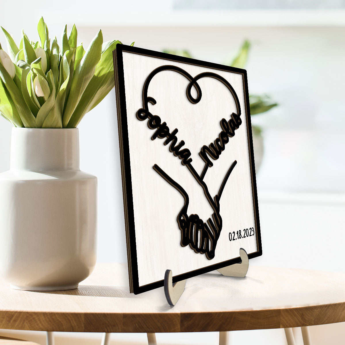 Couple Hand in Hand  Gift Anniversary Wedding Gift Personalized 2-Layer Wooden Plaque