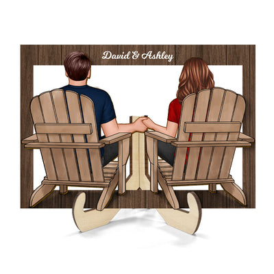 Back View Couple Sitting Beach Frame Personalized 2-Layer Wooden Plaque